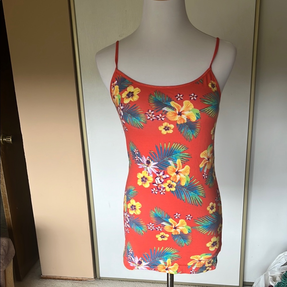 Floral Spaghetti Strap Top - Orange